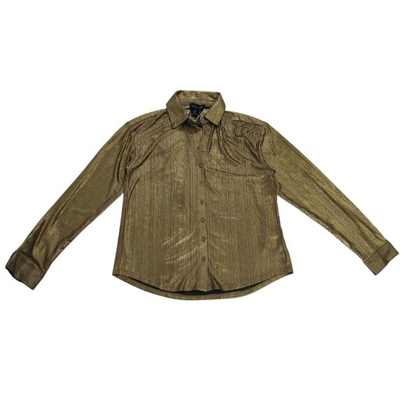 Rachel Zoe Womens Gold Metallic Button-Up Long Sleeve Blouse Shirt XS. NWT. - Picture 1 of 8